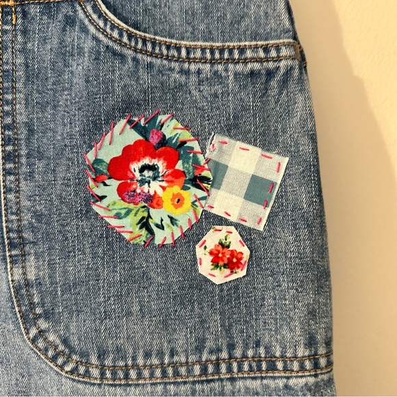 Sonoma Capri jeans, size 10 up cycled mixed media Boho, Handstitched OOAK love - Picture 3 of 10